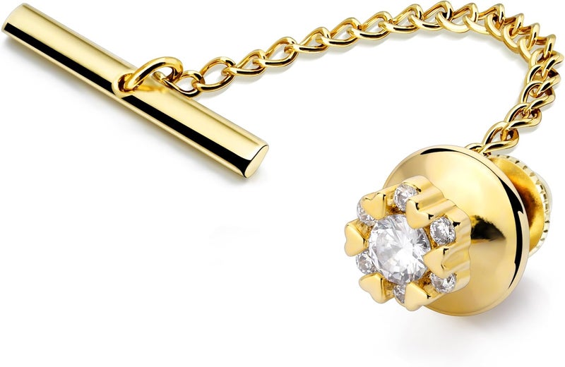 HAWSON Tie Pins Tie Tacks for Men,Crystal Tie Pin with Chain,Wedding Business Accessories. - Image 1